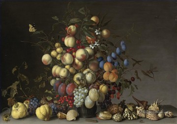 Fleur classiques œuvres - Bosschaert Ambrosius POMMES DE CRABE ET AUTRES FRUITS DANS UN VASE D’ETAIN